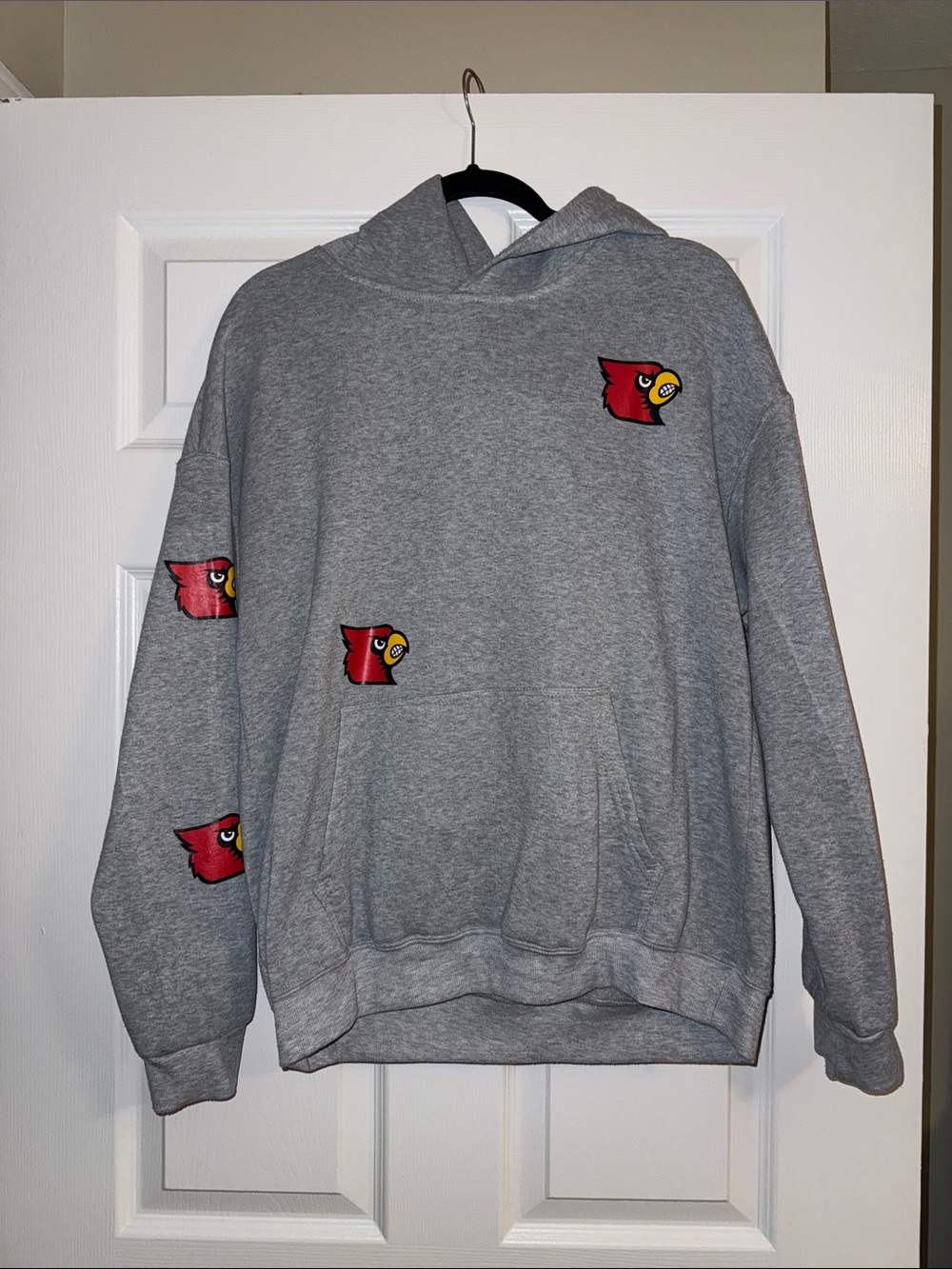 Gray Hoodie with Red Cardinal Logo - Women’s Casual Pullover